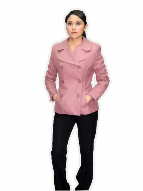 AB22 Abrigo Cruzado Corto con Botones en Puño Tela México 1 AB22 Abrigo Dama Cruzado Corto Palo de Rosa MEHR licht