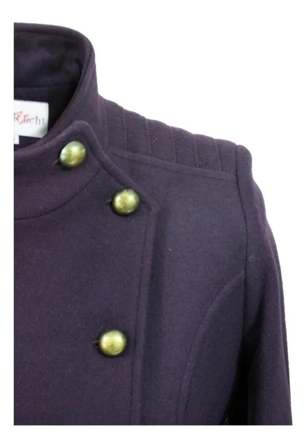 AB35 Hombro Abrigo para Dama Arriba de la Rodilla Cruzado Tipo Militar Morado MEHR licht